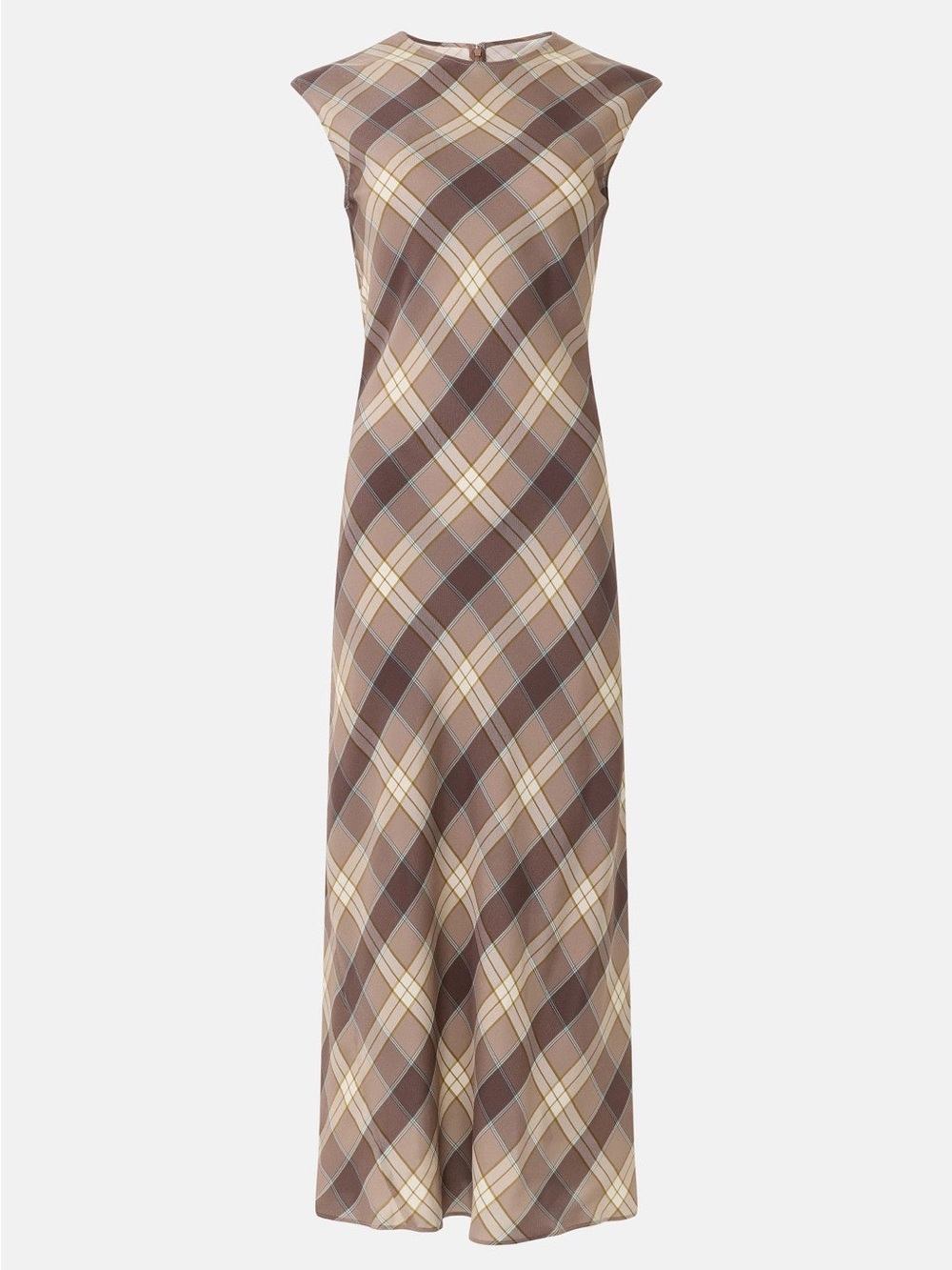 Sleeveless Plaid Maxi Dress in Brown and Cream